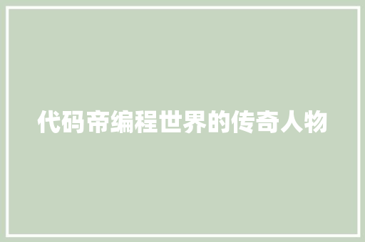 代码帝编程世界的传奇人物