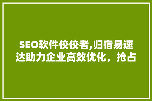 SEO软件佼佼者,归宿易速达助力企业高效优化，抢占搜索引擎排名高地