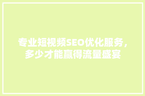 专业短视频SEO优化服务，多少才能赢得流量盛宴