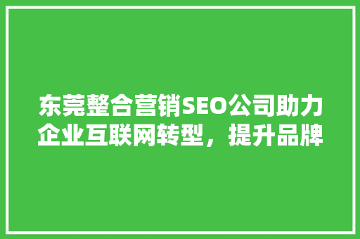东莞整合营销SEO公司助力企业互联网转型，提升品牌影响力
