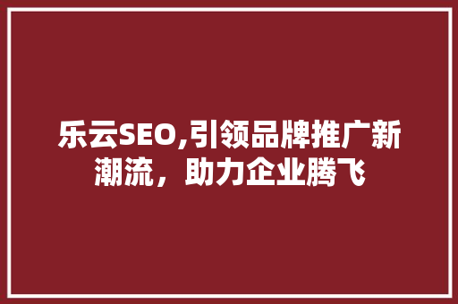 乐云SEO,引领品牌推广新潮流，助力企业腾飞