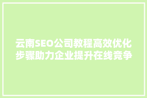 云南SEO公司教程高效优化步骤助力企业提升在线竞争力