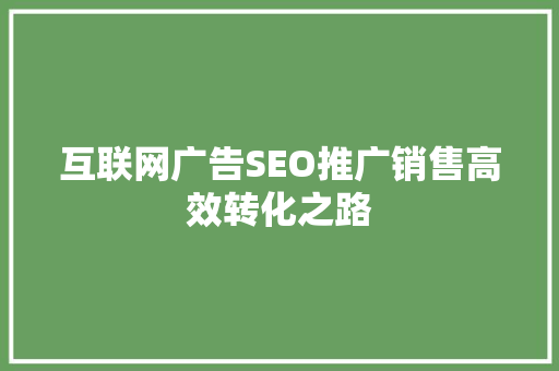 互联网广告SEO推广销售高效转化之路