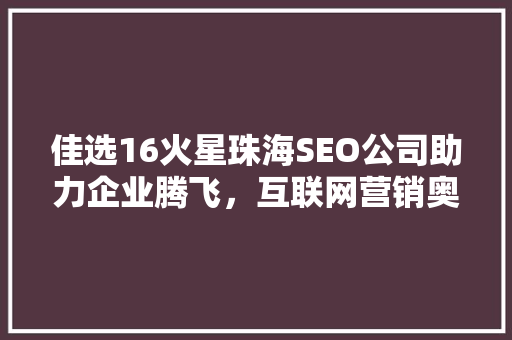 佳选16火星珠海SEO公司助力企业腾飞，互联网营销奥秘