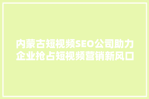内蒙古短视频SEO公司助力企业抢占短视频营销新风口
