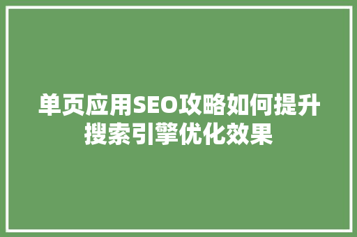 单页应用SEO攻略如何提升搜索引擎优化效果