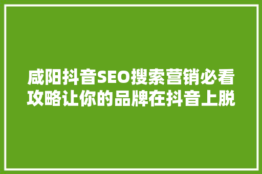 咸阳抖音SEO搜索营销必看攻略让你的品牌在抖音上脱颖而出