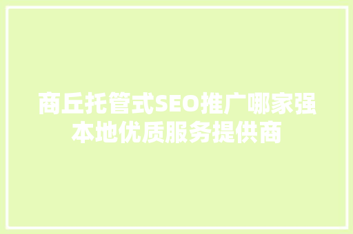 商丘托管式SEO推广哪家强本地优质服务提供商  第1张