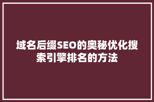 域名后缀SEO的奥秘优化搜索引擎排名的方法