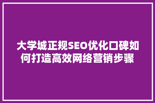 大学城正规SEO优化口碑如何打造高效网络营销步骤