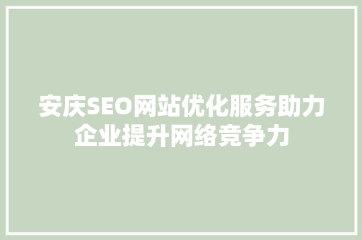 安庆SEO网站优化服务助力企业提升网络竞争力
