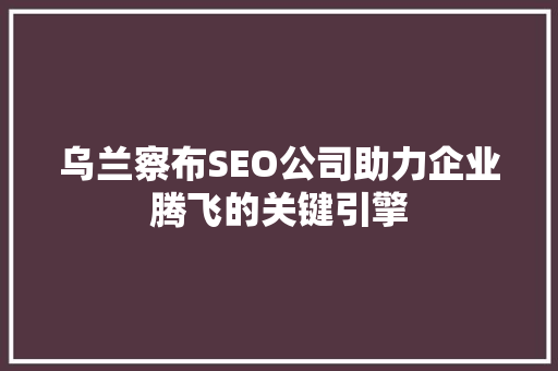 乌兰察布SEO公司助力企业腾飞的关键引擎
