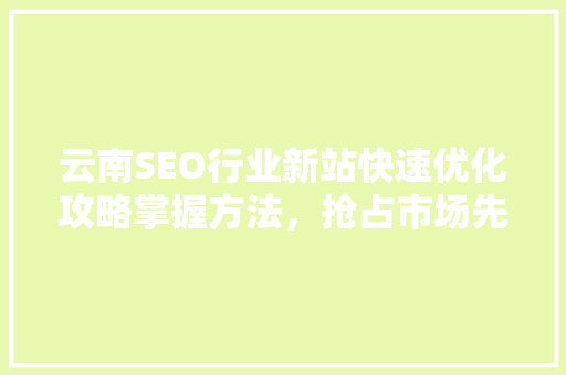 云南SEO行业新站快速优化攻略掌握方法，抢占市场先机