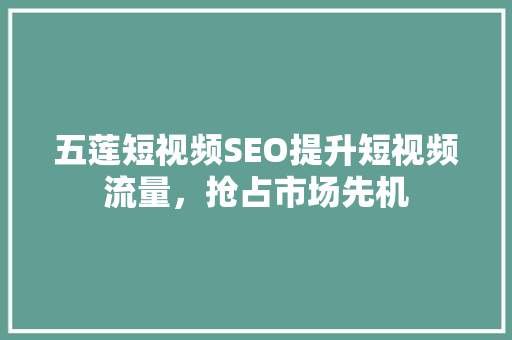 五莲短视频SEO提升短视频流量，抢占市场先机
