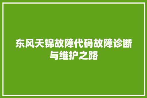东风天锦故障代码故障诊断与维护之路