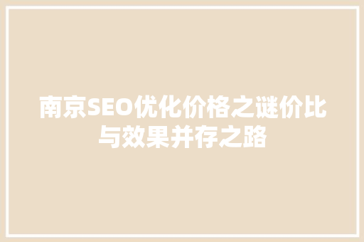 南京SEO优化价格之谜价比与效果并存之路
