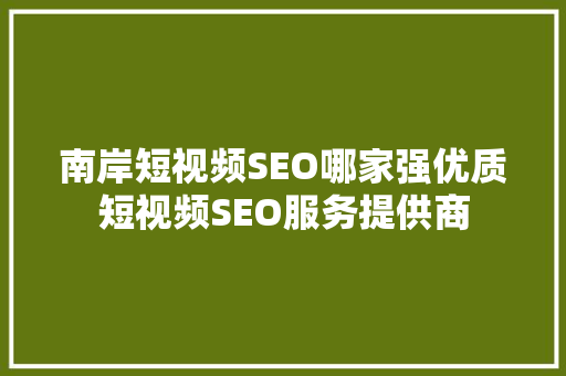 南岸短视频SEO哪家强优质短视频SEO服务提供商