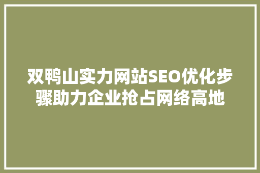 双鸭山实力网站SEO优化步骤助力企业抢占网络高地