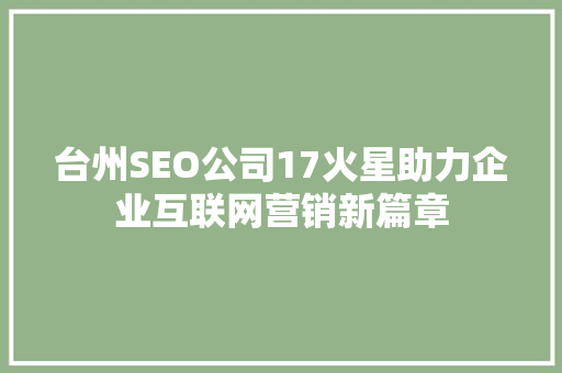 台州SEO公司17火星助力企业互联网营销新篇章