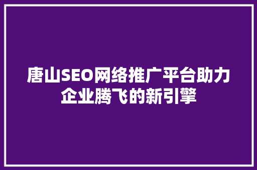 唐山SEO网络推广平台助力企业腾飞的新引擎