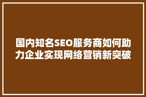 国内知名SEO服务商如何助力企业实现网络营销新突破