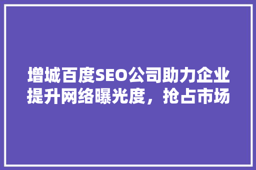 增城百度SEO公司助力企业提升网络曝光度，抢占市场份额