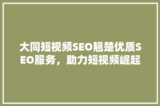 大同短视频SEO翘楚优质SEO服务，助力短视频崛起
