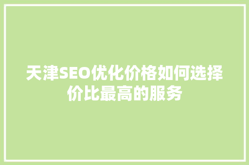 天津SEO优化价格如何选择价比最高的服务