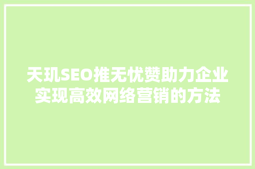 天玑SEO推无忧赞助力企业实现高效网络营销的方法