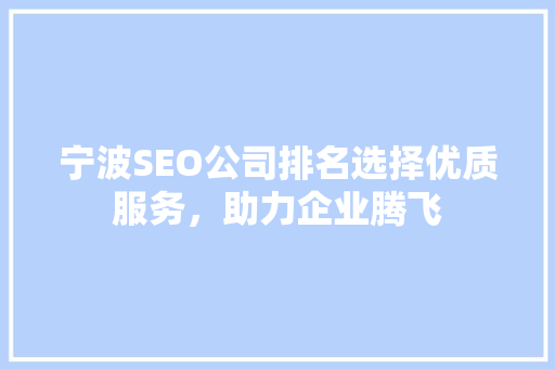 宁波SEO公司排名选择优质服务，助力企业腾飞