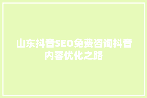山东抖音SEO免费咨询抖音内容优化之路
