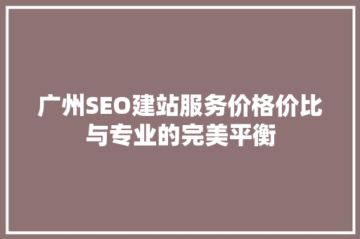 广州SEO建站服务价格价比与专业的完美平衡