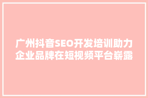 广州抖音SEO开发培训助力企业品牌在短视频平台崭露头角