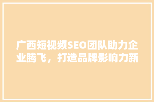 广西短视频SEO团队助力企业腾飞，打造品牌影响力新高峰