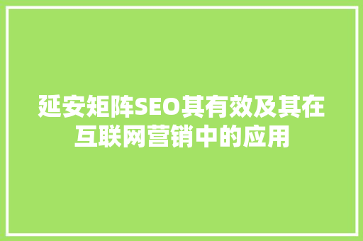 延安矩阵SEO其有效及其在互联网营销中的应用
