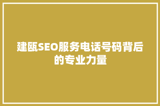 建瓯SEO服务电话号码背后的专业力量