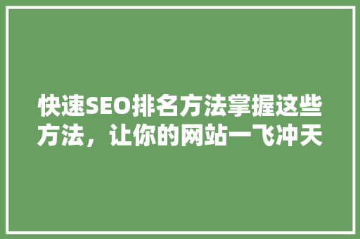 快速SEO排名方法掌握这些方法，让你的网站一飞冲天