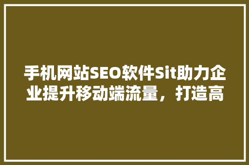 手机网站SEO软件Sit助力企业提升移动端流量，打造高效营销步骤