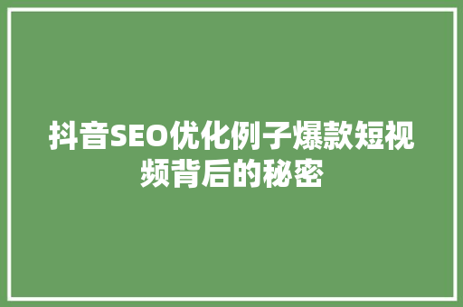 抖音SEO优化例子爆款短视频背后的秘密
