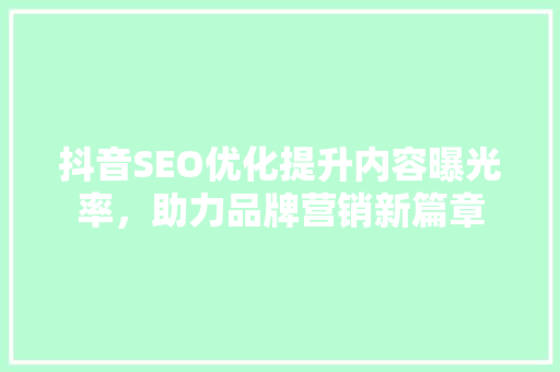 抖音SEO优化提升内容曝光率，助力品牌营销新篇章
