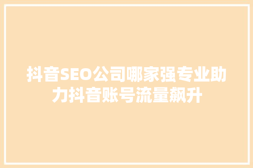 抖音SEO公司哪家强专业助力抖音账号流量飙升