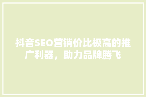 抖音SEO营销价比极高的推广利器，助力品牌腾飞