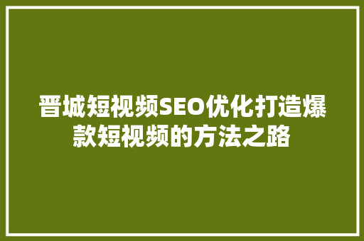 晋城短视频SEO优化打造爆款短视频的方法之路