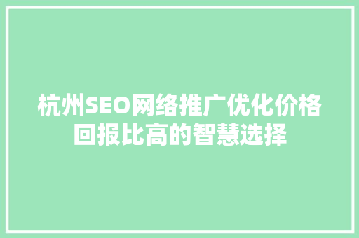 杭州SEO网络推广优化价格回报比高的智慧选择