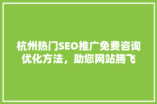 杭州热门SEO推广免费咨询优化方法，助您网站腾飞
