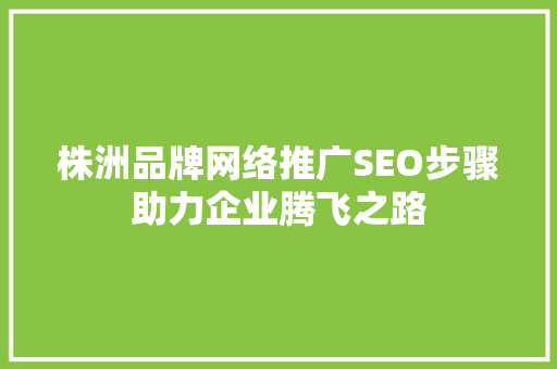 株洲品牌网络推广SEO步骤助力企业腾飞之路