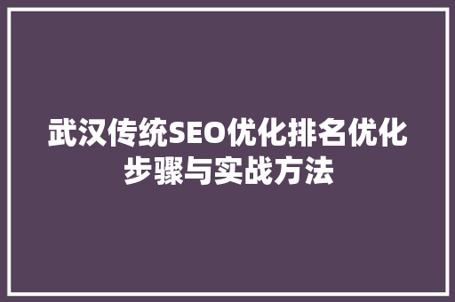 武汉传统SEO优化排名优化步骤与实战方法