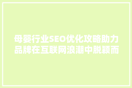 母婴行业SEO优化攻略助力品牌在互联网浪潮中脱颖而出