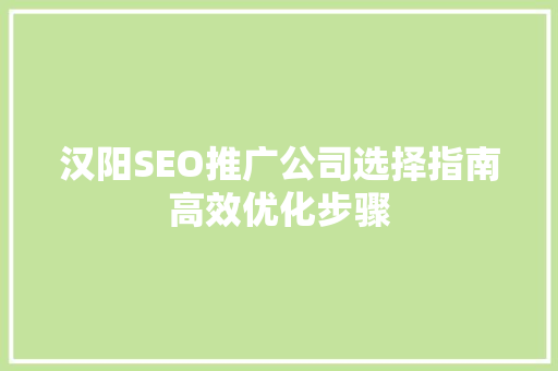 汉阳SEO推广公司选择指南高效优化步骤