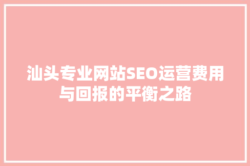 汕头专业网站SEO运营费用与回报的平衡之路
